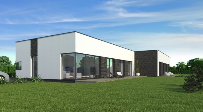 Kompaktiskas namo projektas ploksciu stogu