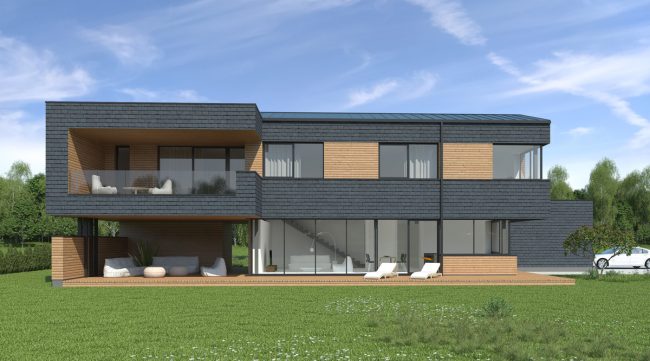 Modernaus namo projektas su balkonu